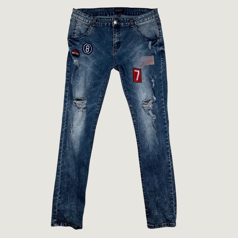 CJ Black Premium Skinny Flex Jeans Mens Distressed Patchwork 34x32 Streetwear